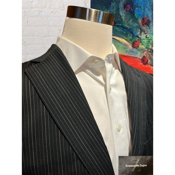 Ermenegildo Zegna 40R Black with Emerald Green Gray Dotted Stripe Blazer - Picture 5 of 16